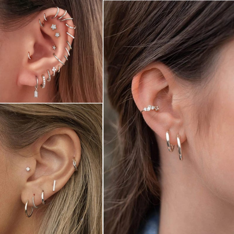 Senteria 5 Pairs 316L Surgical Stainless Steel Small Hoop Earrings Set Hypoallergenic EarringEndless Small Silver Hoop Earrings for Women Men10mm/12mm/14mm/16mm/18mm - Image 4